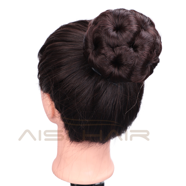 Aisi Hair Brown Nine Flowers Heat Resistant Synthetic Fiber Chignon Plastic Comb Hair Extension Curly Clip In Hair Bun For Women