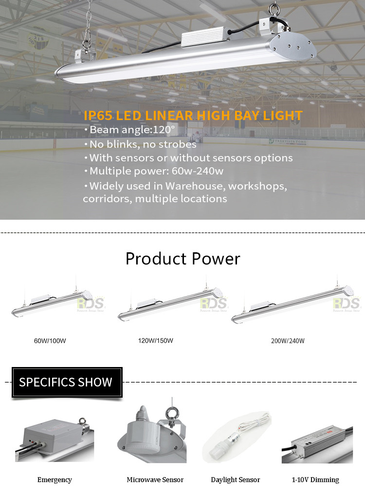 High lumen 160lm IP65 Sensor Emergency Industrial Light 100W 150W LED Low Bay Luminaire