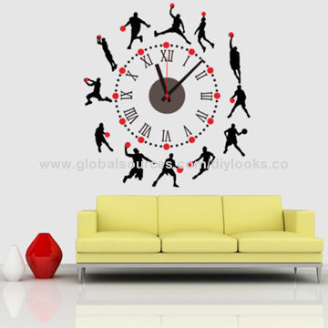 Creative Basketball Style DIY Three Dimensional Wall Sticker Clock Home Decoration, CD827