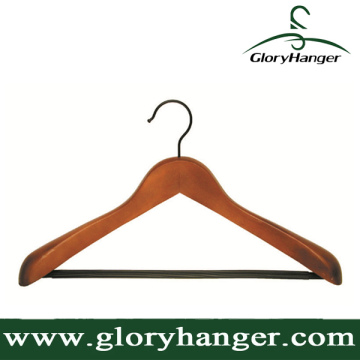 Customized Luxurious Wide Shoulder Wooden Coat Hanger with Non-slip Pants Bar