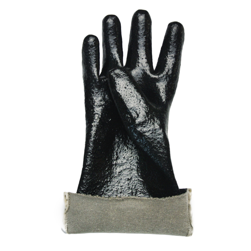 Black pvc dipped gloves rough finish interlock lined