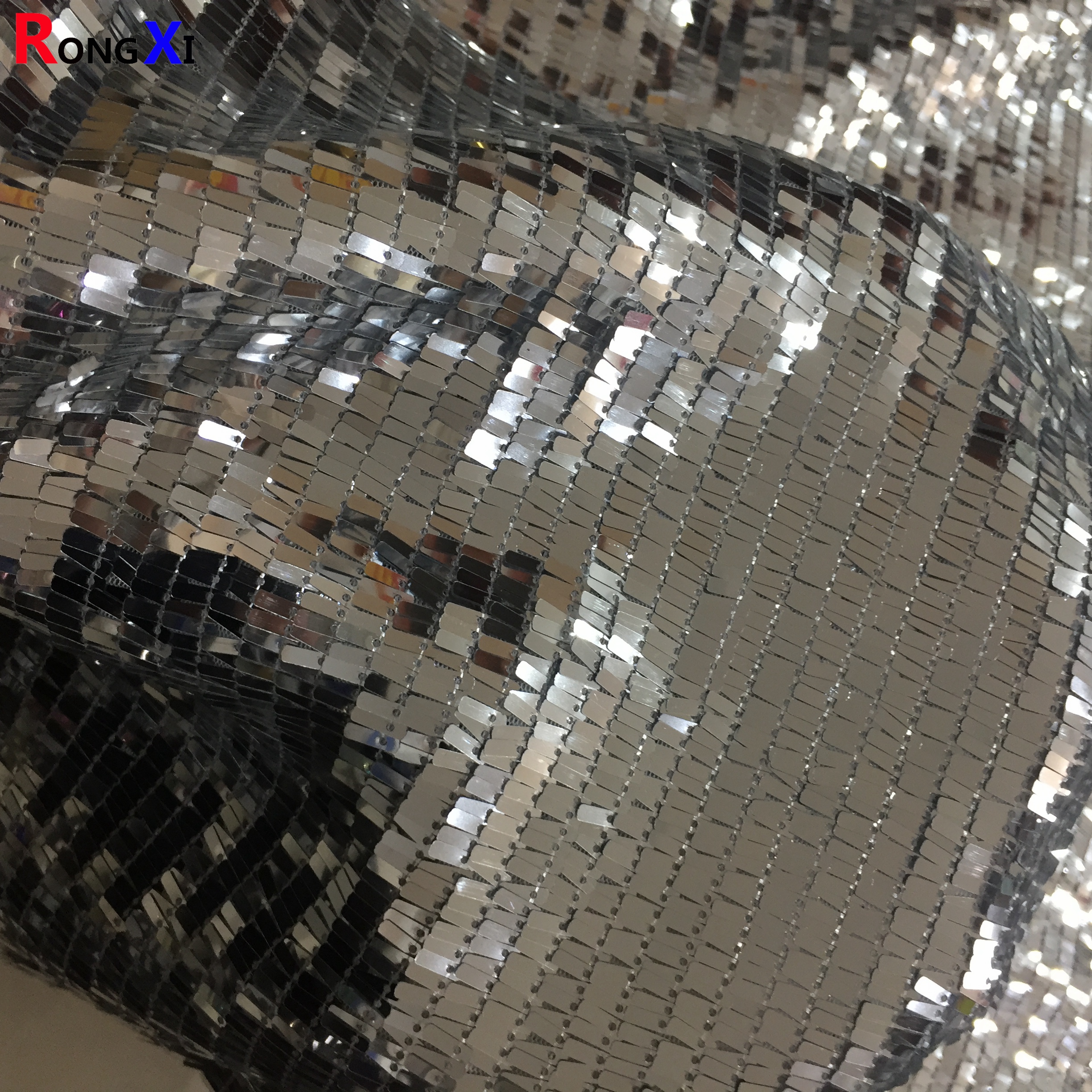 RXF0912 New Design Stretch Silber Mesh-Gewebe mit Pailletten