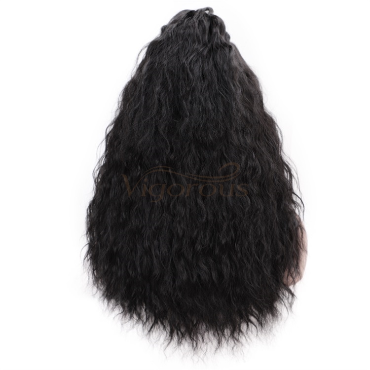 Vigorous Natural Black Synthetic Lace Front Wigs Long Water Wave Heat Resistant Fiber Hair Wigs for African Americans