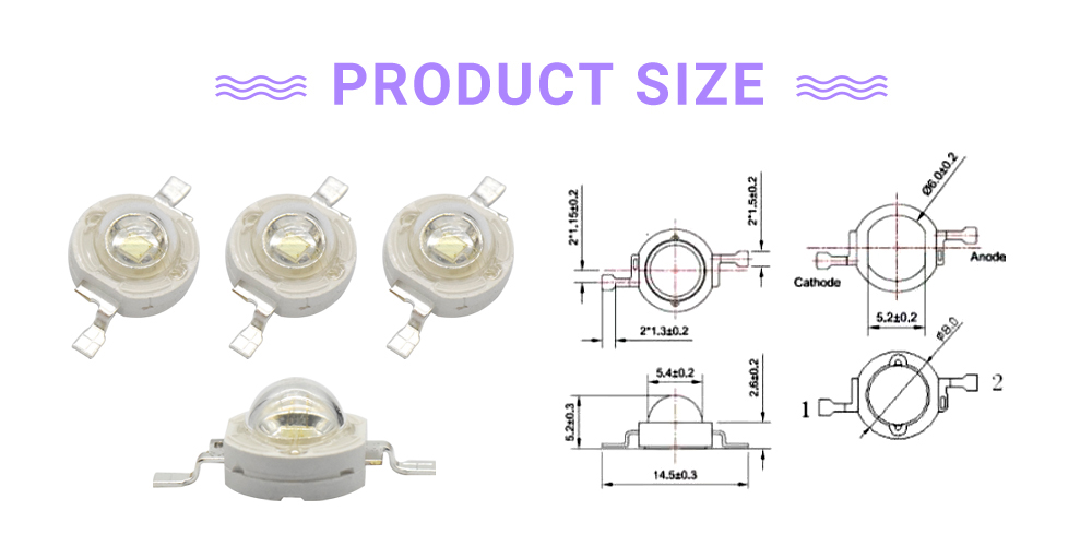 Size of 8080UVC39P45I1A 3W UV 390nm High Power LED Purple SMD