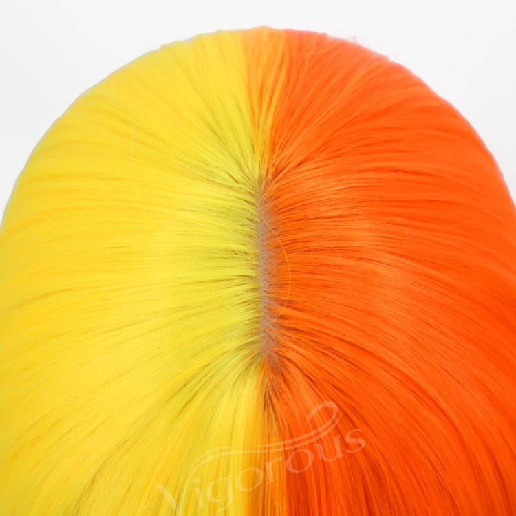 Colorful Cosplay Half Yellow And Orang Short Bob with Bangs Synthetic Wig Glueless Heat Resistant Hair None Lace Wig Top Sell