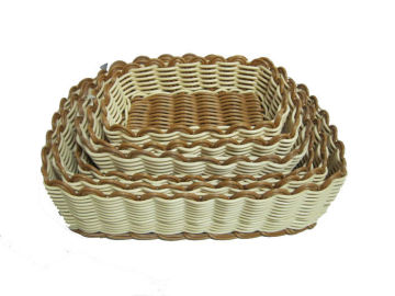 Long Poly Rattan Storage Baskets Tray For Candy , Light Brown