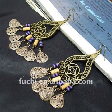 Leaf charm earring alloy earring with wood beads