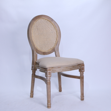 Wholesale Industrial New Design Dining Cafe Wash White Wooden Luis Chair with Rattan Back for Event