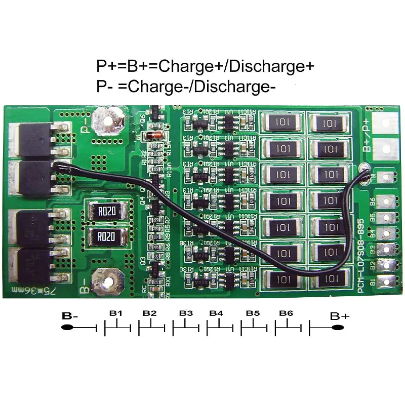 7s 8A PCM BMS for 24V 25.2V 25.9V Li-ion/Lithium/ Li-Polymer 21V 22.4V LiFePO4 Battery Pack with Ntc Size L75*W36*T5mm (PCM-L07S08-895)