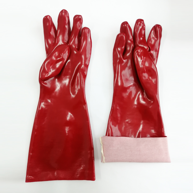 Guantes de trabajo de PVC rojo Terminado liso 18 pulgadas