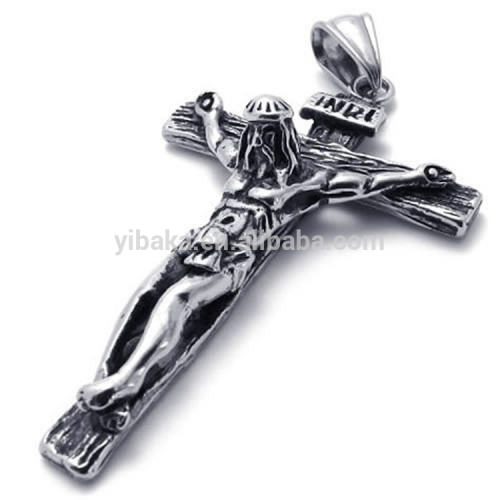 Stainless Steel Jesus Christ Crucifix Cross Mens Pendant Necklace, 18-26 inch Chain