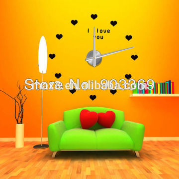 Heart shape mirror wall clock adhesive christmas decor wall art clock for home