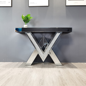 Modern Furniture Console Table, Mirrored and Faux Diamonds