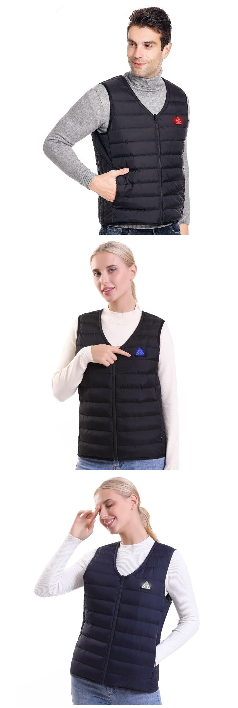 Winter Heated Warm Vest Womens Quick Heating V-Neck Coat Jacket Gilet Zipper Mens Bodywarmer