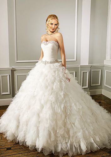 Ball Gown Scoop Strapless Yarn Cathedral Train Beading Ruffled Wedding Dress