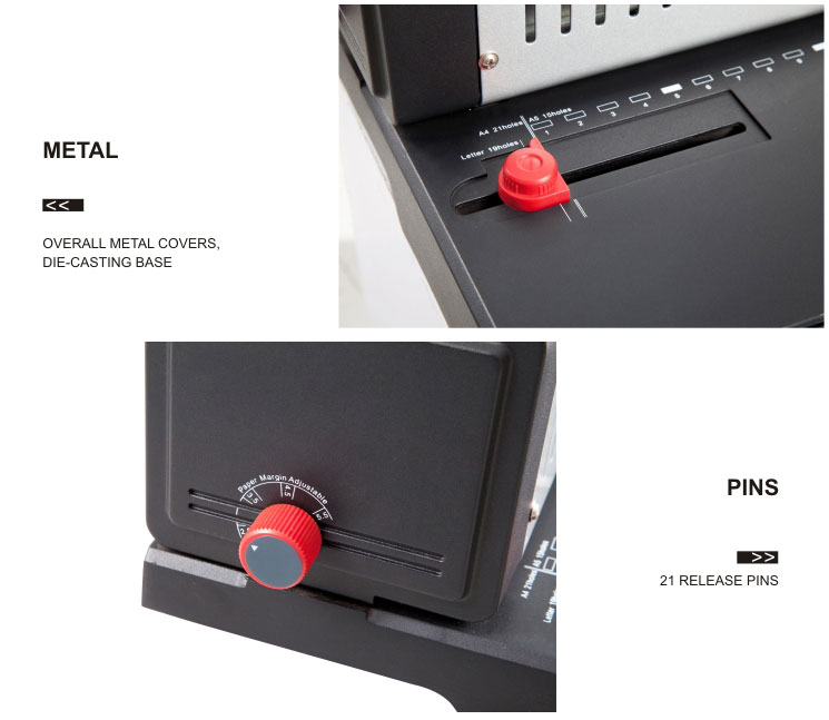 Overall metal covers 24 holes adjustable paper margin comb binding machine