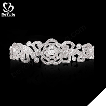 Beautiful silver shiny cz rose flower bangle set