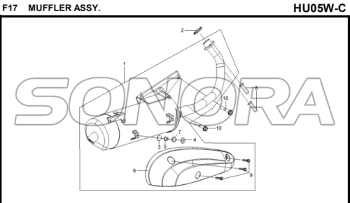 F17 MUFFLER ASSY för HU05W-C MIO 50 Reservdel Toppkvalitet