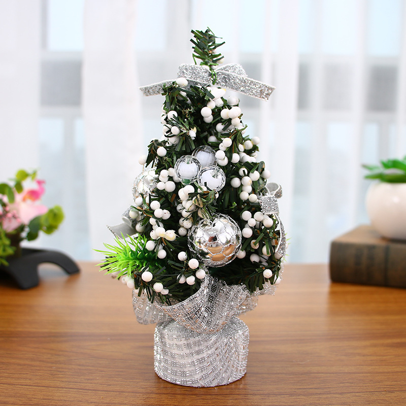 Mini Christmas Tree Artificial Tabletop Christmas Tree with Cute Ornaments Solid Base for Home Office Decoration