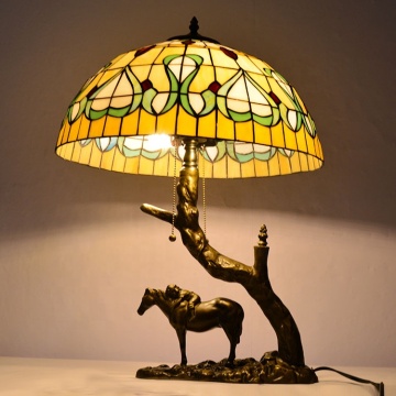 Tiffany-Style Double Head Coffee Table Lamp with Heart Pattern Stained Glass (20" Diameter)