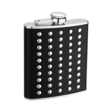 Black Leather-wrapped With Embossed Logo Hip Flask