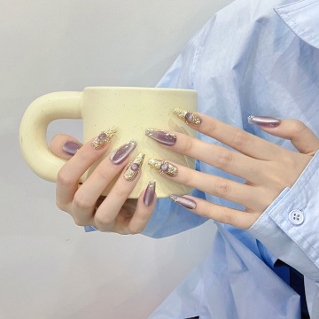 Crystal Green Rhinestone Full Cover Press On Nails - French Tip Acrylic False Nails