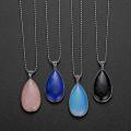 Natural Gemstone & Crystal Steel Stainess Waterdrop Pendant 47x25x8mm