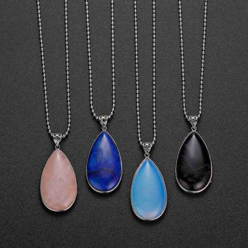 Natural Gemstone & Crystal Steel Stainess Waterdrop Pendant 47x25x8mm