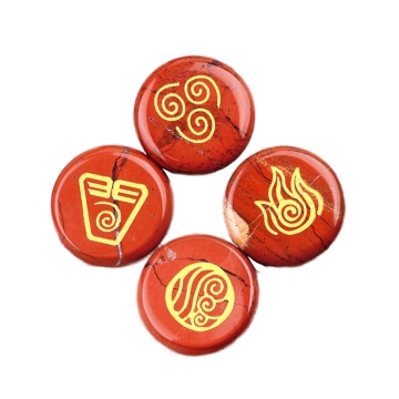 Red Jasper 25MM Stone Disc Craved Angle Spiritual Symbols 4PCS/SET