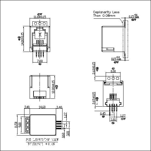 ATRJ5823-4P4C-X-A-X-001 RJ11 TOP ENTRY 4P4C SMT JACK