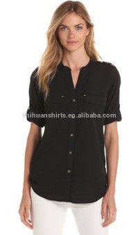 Chiffon Casual Ladies Shirts without Collar