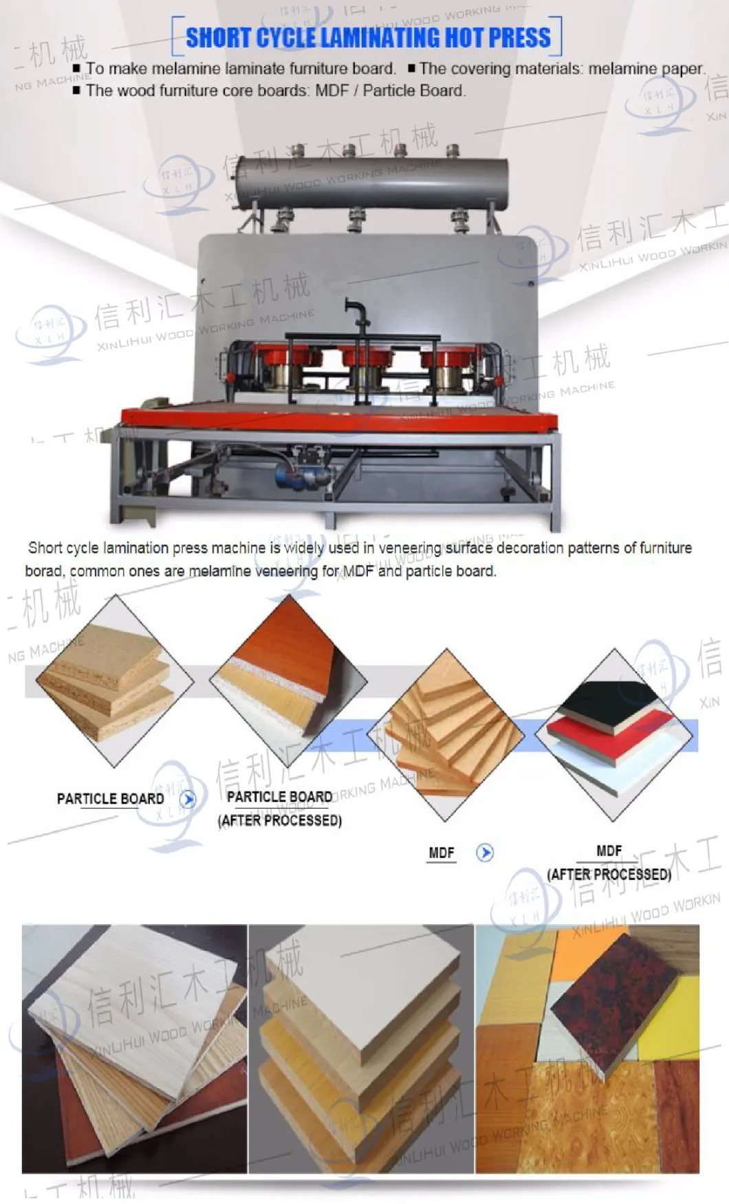 Board Laminate High Efficiency Wood Door Production Line/ Double Side Short Cycle Lamination Press Machine/ Plywood / Particle Board Mdhot Press Production Line