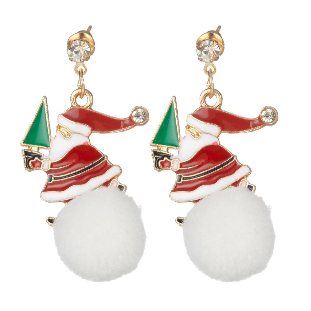 Femmes Noël Dangle Boucles D&#39;Oreilles Set Flocon De Neige Père Noël Chaussette Filles Mode Simple Boule De Cheveux Bague Oreille Anneaux Bijoux