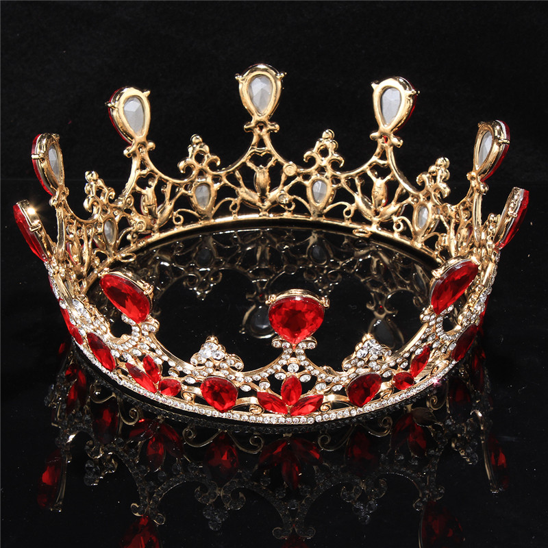Gold Plated Royal Red Rhinestones Crystal Crown