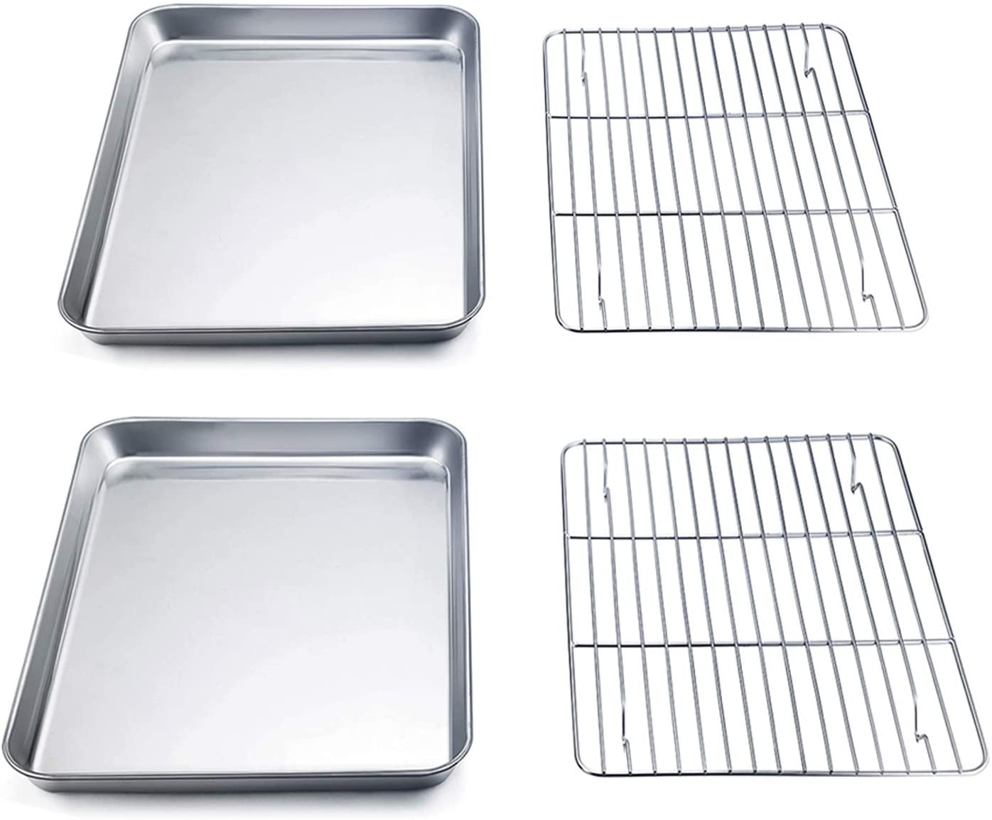 Lecoule Toaster Oven Pan with Rack Set Stainless Steel baking pan with Cooling Rack Healthy & Heavy Duty, Easy Clean