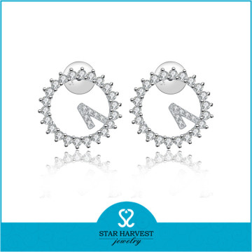 White stone silver stud earrings