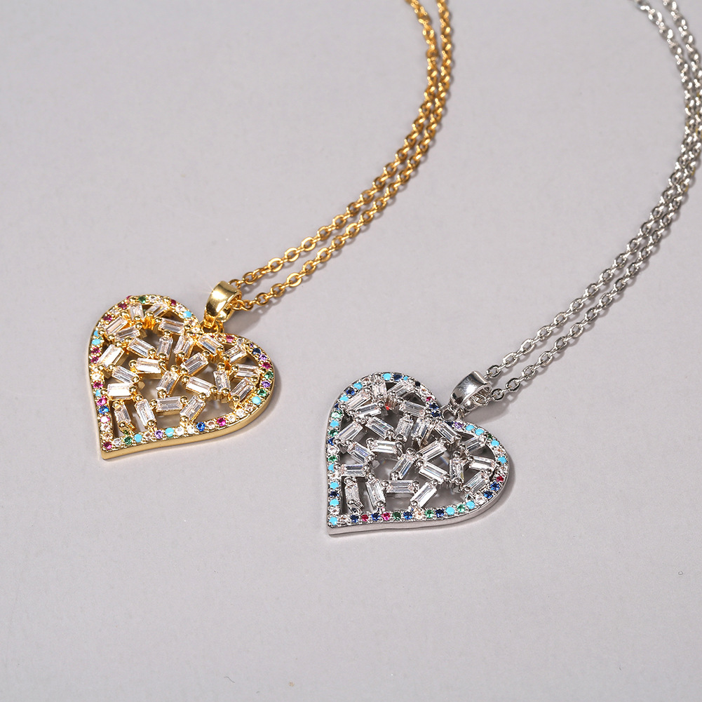 New hollow heart pendant necklace claw setting zircon fashion jewelry clavicle chain female accessories