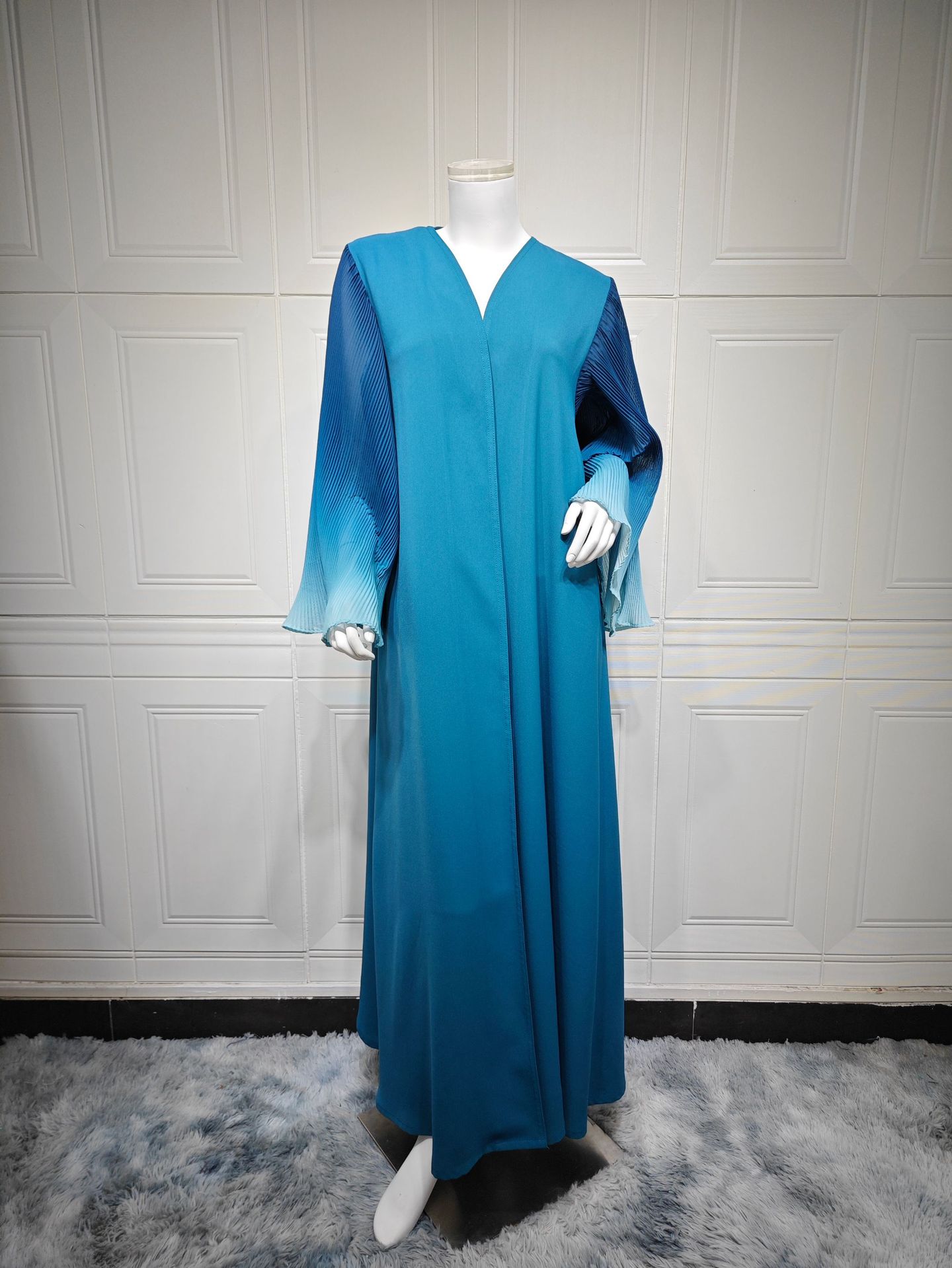 کیمونو آبای مد با آستین زنگ پلیسه دار MQ202 (5) Fashion Kimono Abaya with Pleated Bell Sleeves MQ202 (5)