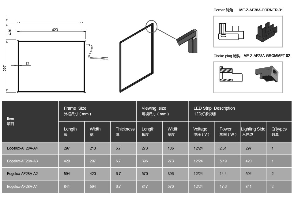 AF28A -A1-A2-A3-A4 High brightness customized shape and size led