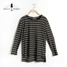 New Autumn Black White Stripe Crewneck Ladies' Blouses