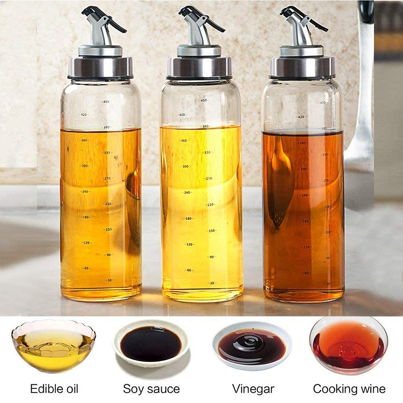 Olive Oil Dispenser Bottle, 17 Oz Oil Container with Non-Drip Spout For Vegetable Olive Oil Sprayer, Lead-Free Glass Oil Bottle