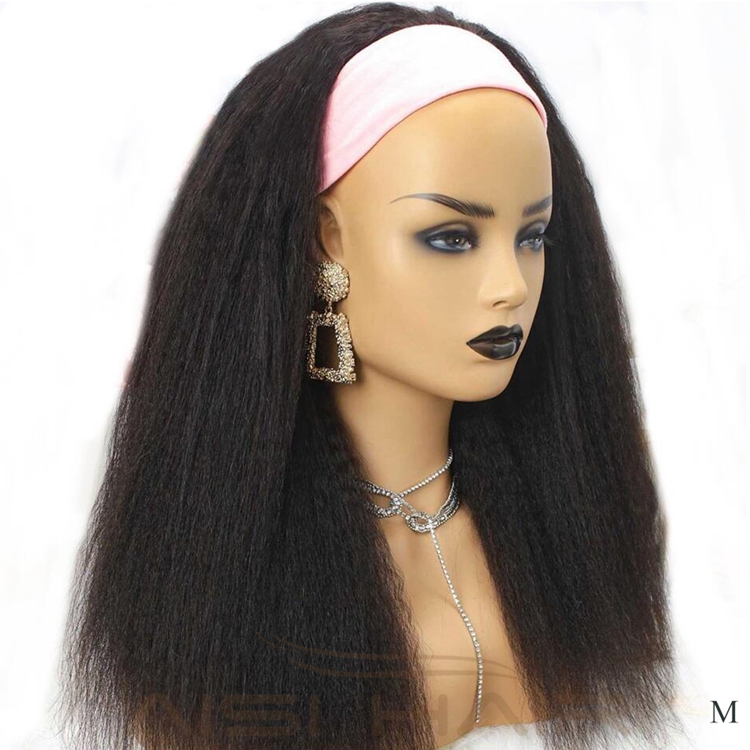 Cheap Wholesale Yaki Long Kinky Straight Headband Wig Raw Braillian Human Hair Curly Black Color For Black Women