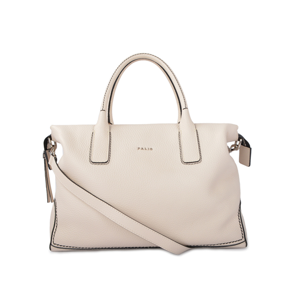 White leather tote bag with zipper