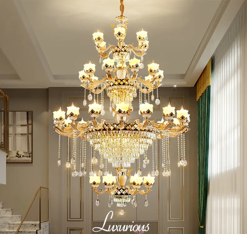 European Luxury Natural Jade, Crystal Chandelier, Villa Living Room Headlights