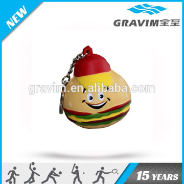 Hamburger shape stress ball keychain,Hamburger shape PU foam ball keychain,PU foam Hamburger keychain