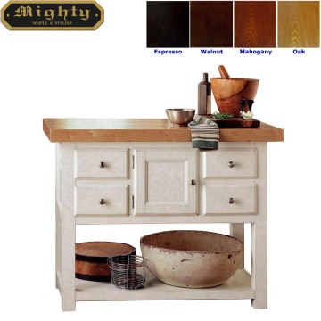 White 4 Drawers Kitchen Prep Island Butcher Block Table