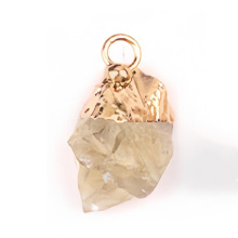 Lemon Quartz Irregular Raw Stone Gilded Pendant For Making Jewlery