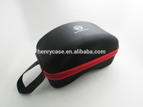 black microfiber surface proof skiing goggle case with red zipper