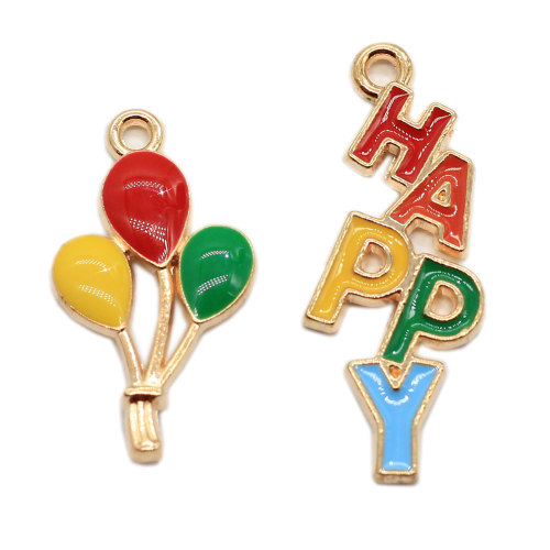 Colgantes de globos de aleación con dijes felices con letras esmaltadas, decoración artística DIY metálica, pulsera hecha a mano, hallazgo de joyería