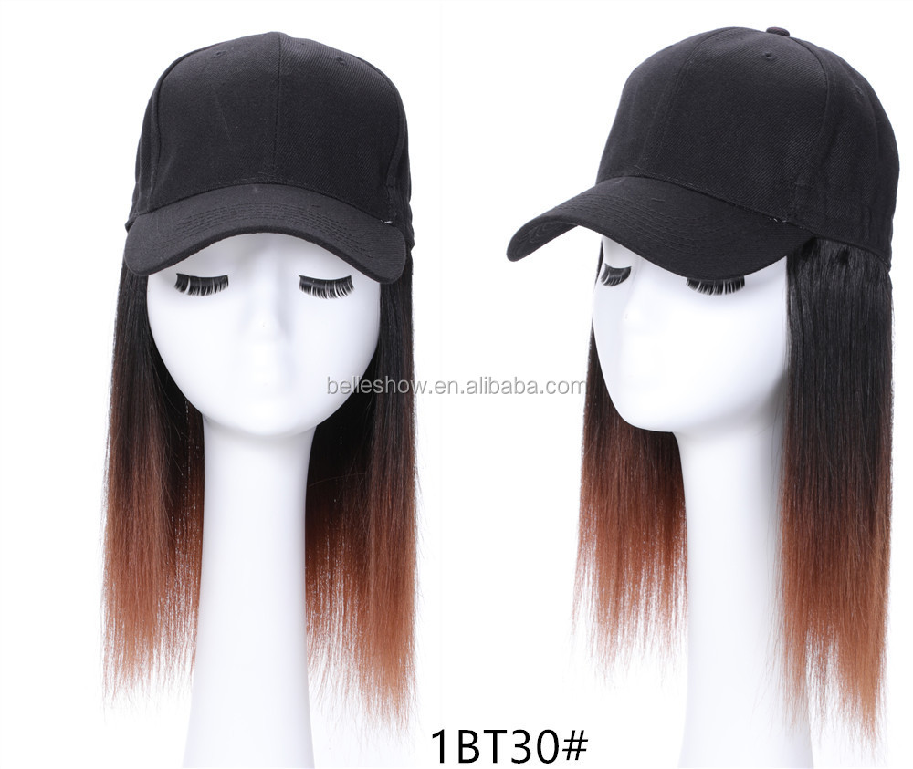 Hot sell human hair long straight hair hat wig bobo head baseball hat wig short straight wig head cover black baseball hair
